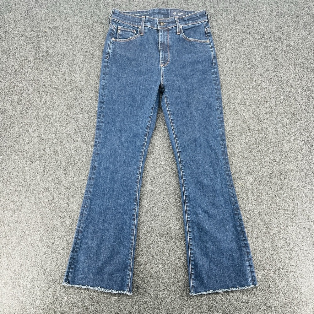 AG Farrah Boot Crop Jeans Womens 24 High Rise Flare Raw Hem Blue Made USA